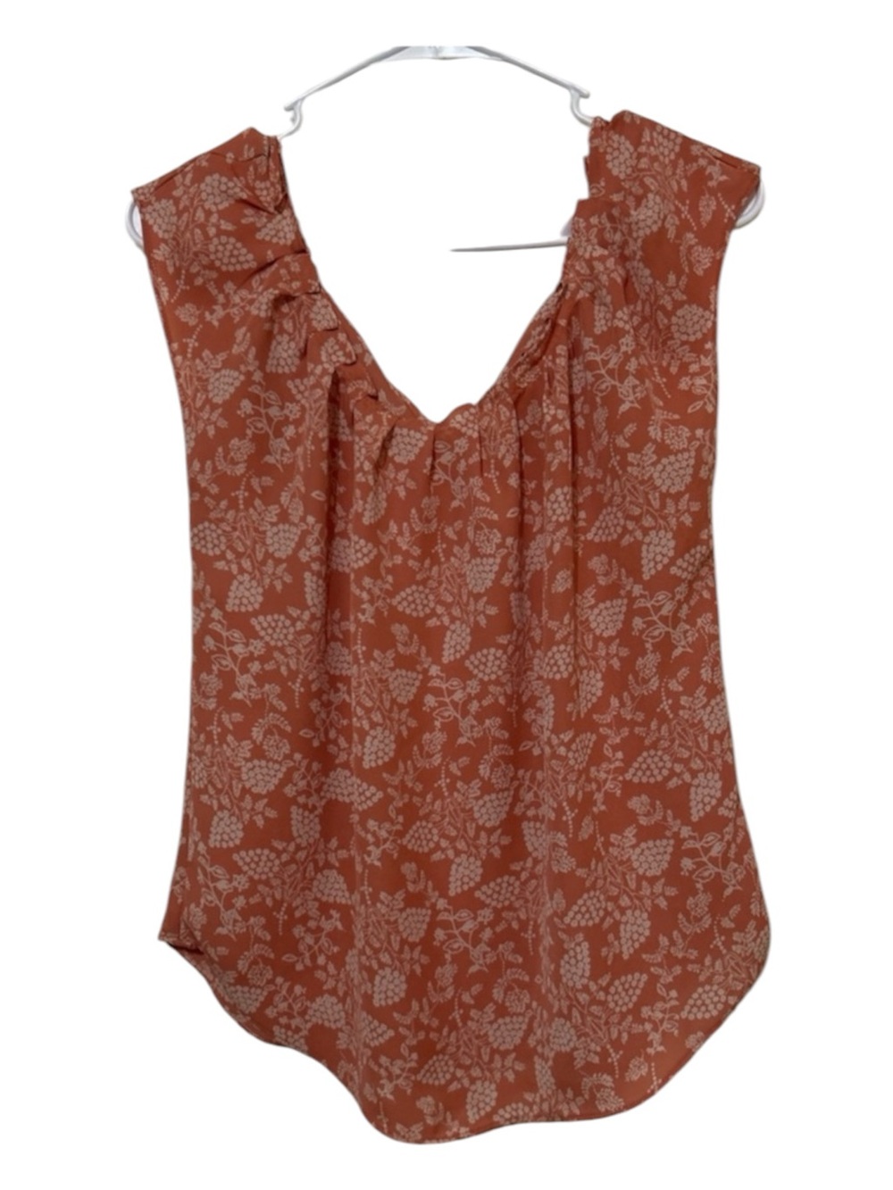 LC Lauren Conrad Terracotta Orange Floral Sleeveless Ruffle Blouse Tie Back XS